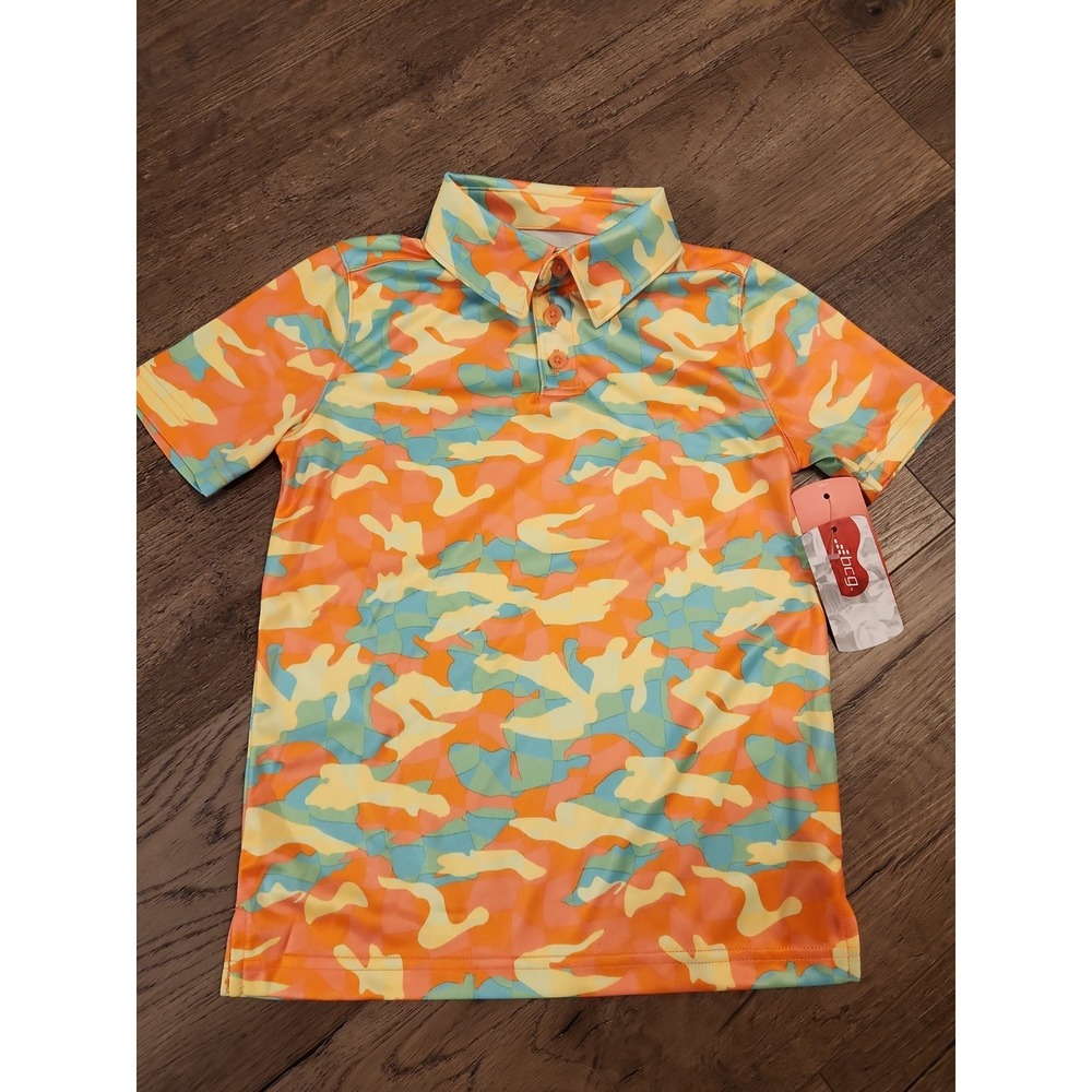 BCG GOLF Kids Boys Camo Print Polo Shirt Size XS 4-6 Short Sleeve